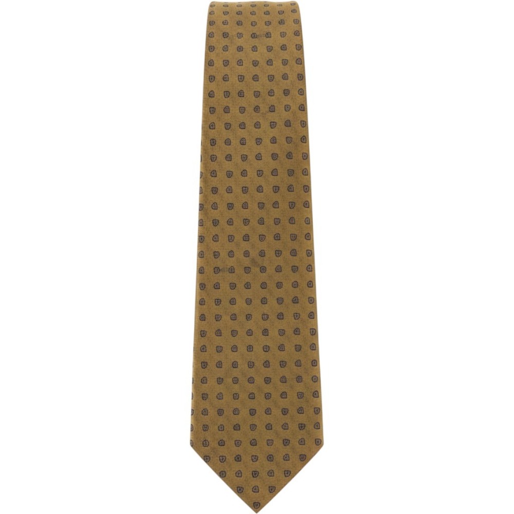 Filo A Mano Tom James Silk Tie Tan Blue Geometric Shield Hand Tailored Mens
